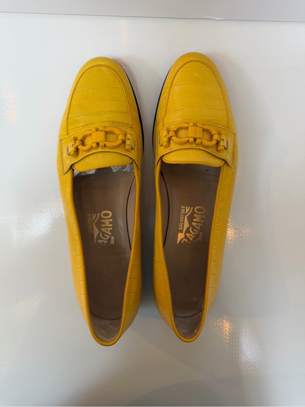 Salvatore Ferragamo Yellow Croc-Embossed Leather Loafers, 6 - Picture 2 of 11